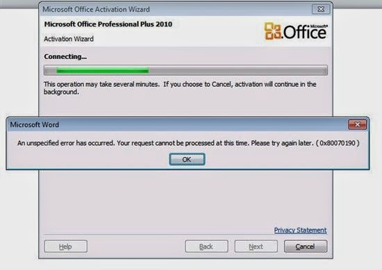 Office Aktivasyon Hatası (0x80070190) ve çözümü.
